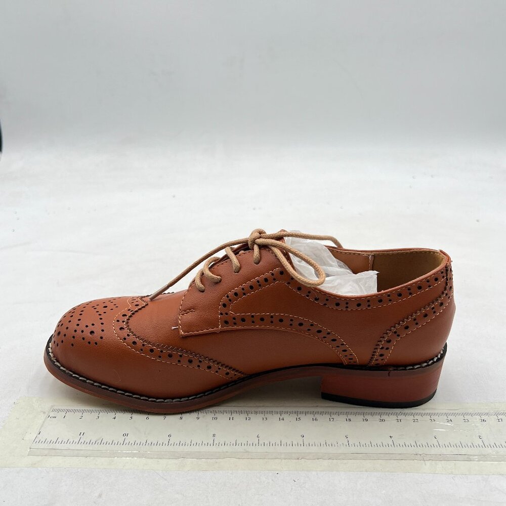 Brown Perforated Lace-up Oxfords Cap Toe Comfort Pumps Vintage Ladis Oxfords